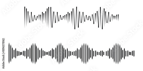 Sound Wave & Audio Icon Set – Equalizer, Music Notes, Radio Signal, Gold Sheet Music & Black Audio Frequencies, Vector Illustration for Recording & Music Design