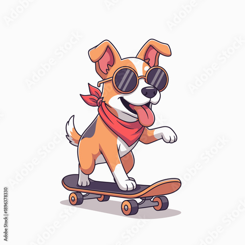 Cartoon Dog Riding Skateboard with Sunglasses.