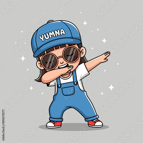 Cartoon Child Wearing Sunglasses and Hat.