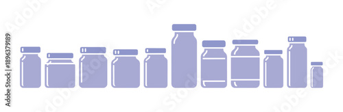 a set of easy-to-understand multicolor icons featuring rectangular jars for food on a white surface

