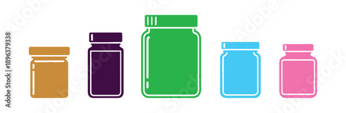 a collection of basic icons depicting rectangular food jars on a white background

