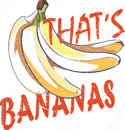 Distressed vintage banana bunch illustration for streetwear t-shirt print and apparel. Retro yellow fruit graphic for poster, sticker, and graphic design. Bold summer organic 