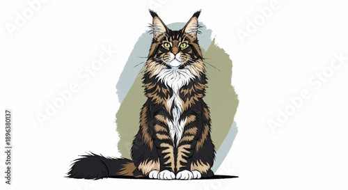 Majestic Maine Coon Cat Sitting Proudly with Fluffy Tail.
