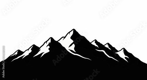 Majestic Mountain Peaks Silhouette Against White Background.