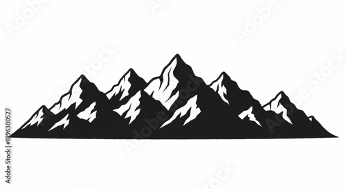 Majestic mountain range silhouette against a white background.