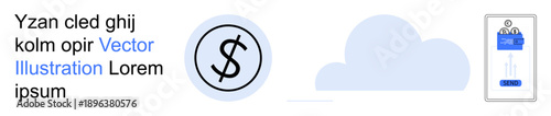 Mobile transactions, cloud storage, online payments, fintech, data security, digital economy. Symbol of money and cloud with a smartphone. Mobile transactions and cloud storage concept
