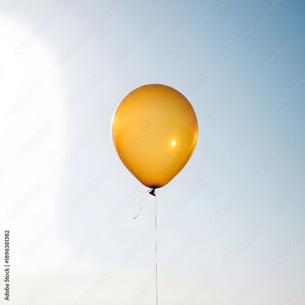 Obraz premium Yellow Gold Balloon Floating in Blue Sky for Hope Freedom Celebration Air 