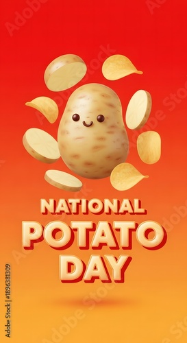 National Potato Chip Day celebration with  Fries and Potatoes Illustration background