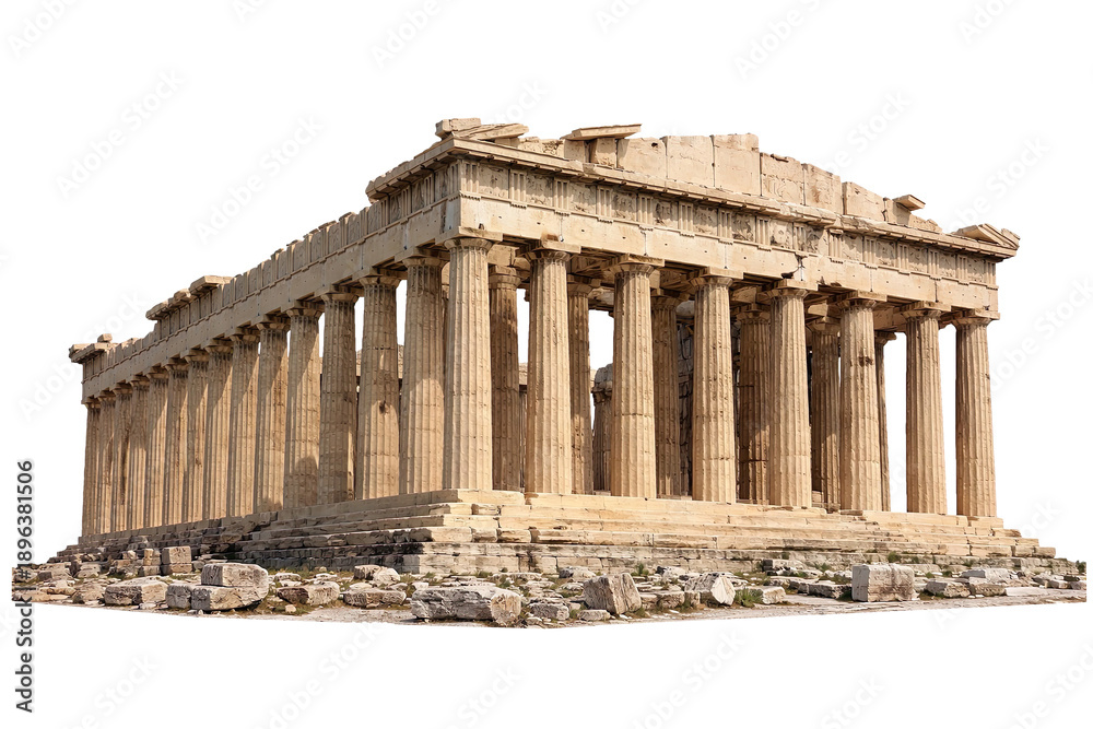 Fototapeta premium Parthenon Ancient Greek Temple Isolated on White Background