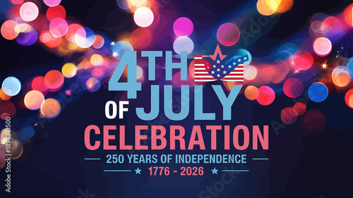 American Independence Day celebration with fireworks and patriotic text Fourth of July
