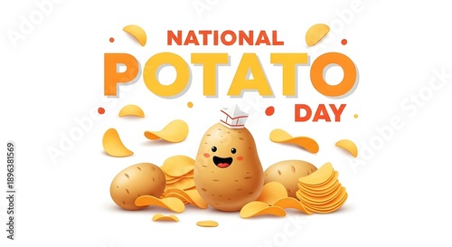 National Potato Chip Day celebration with  Fries and Potatoes Illustration background