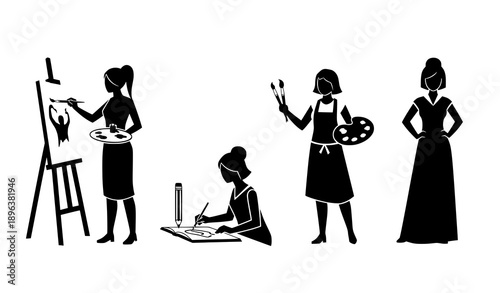 Cowboys riding horses silhouette vector set in meadow