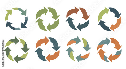 Circular Arrow Cycle Icons Set for Refresh, Recycle, Process, and Continuous Flow Concepts