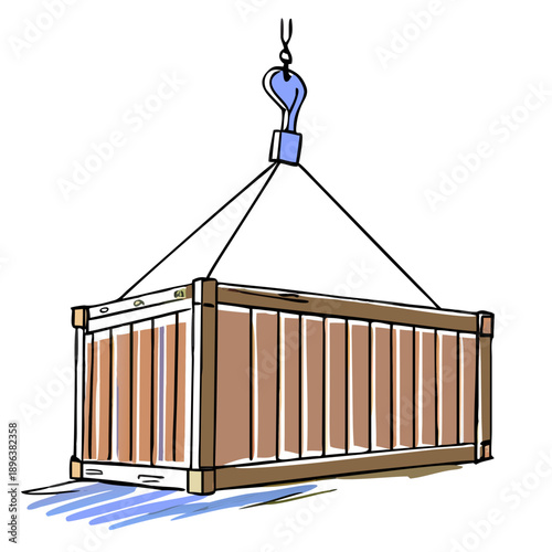 Shipping container being lifted by a crane hook in industrial style  