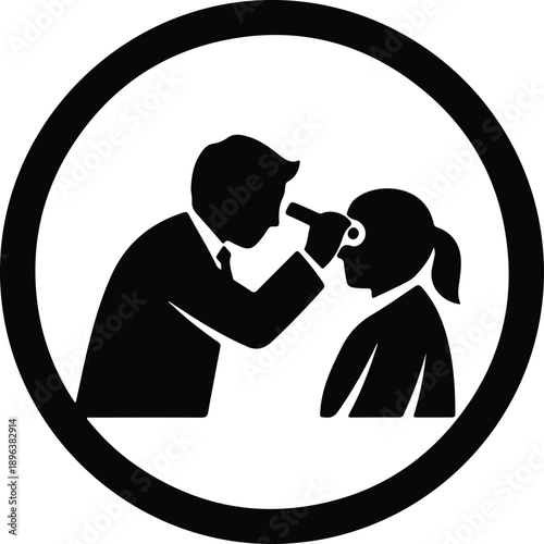 Isolated Ophthalmologist performs eye examination on patient medical care illustration vector