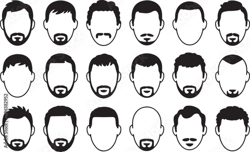Variations of men's facial hair and hairstyles