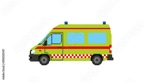 Pixel ambulance set, emergency ambulance, medical transport, emergency vehicle, hospital rescue service, urgent care response, paramedic transport, lifesaving service, emergency healthcare, city ambul