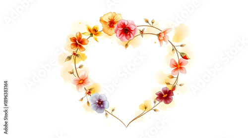 Elegant Watercolor Floral Heart Wreath with Pink Roses and Spring Botanical Greenery