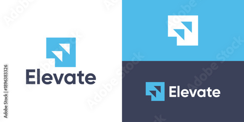 Creative simple elevate logo template. Square shape with arrow up for business marketing management logo design vector illustration.