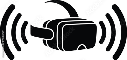 Silhouette virtual reality headset with wireless signal waves illustration vector