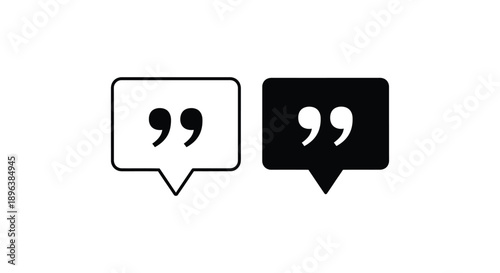 Black and white speech bubbles featuring quotation mark icons for feedback