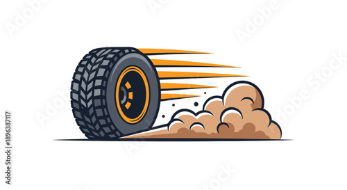 Dynamic Illustration of a Speeding Tire with Motion Trails and Dust.