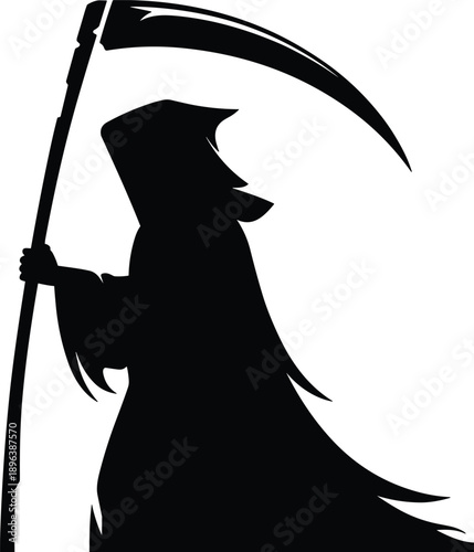 Silhouette of grim reaper holding scythe symbolizing death darkness fear horror fantasy mythology mortality