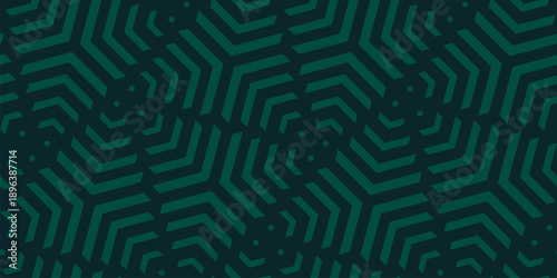 Vector geometric seamless pattern with lines, stripes, triangles, arrows, diagonal grid, lattice, net. Subtle dark green abstract background. Quirky minimal ornament. Trending repeated geo design