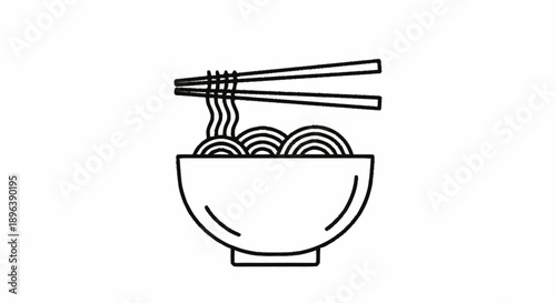 Simple line drawing of a bowl of noodles with chopsticks.