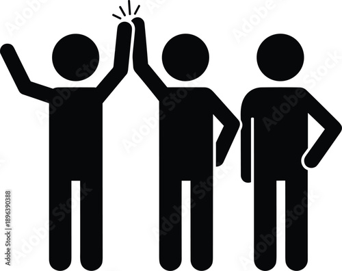 Black Stick Figure Silhouette Illustration of Three People Giving a High Five for Teamwork Success Partnership and Achievement Graphic Designs