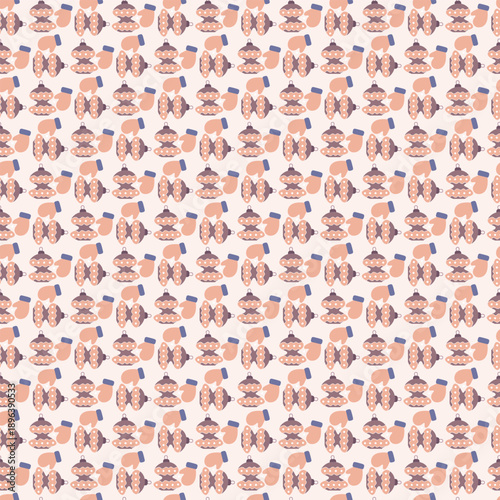 A vibrant seamless pattern featuring whimsical shapes in warm pastel tones.