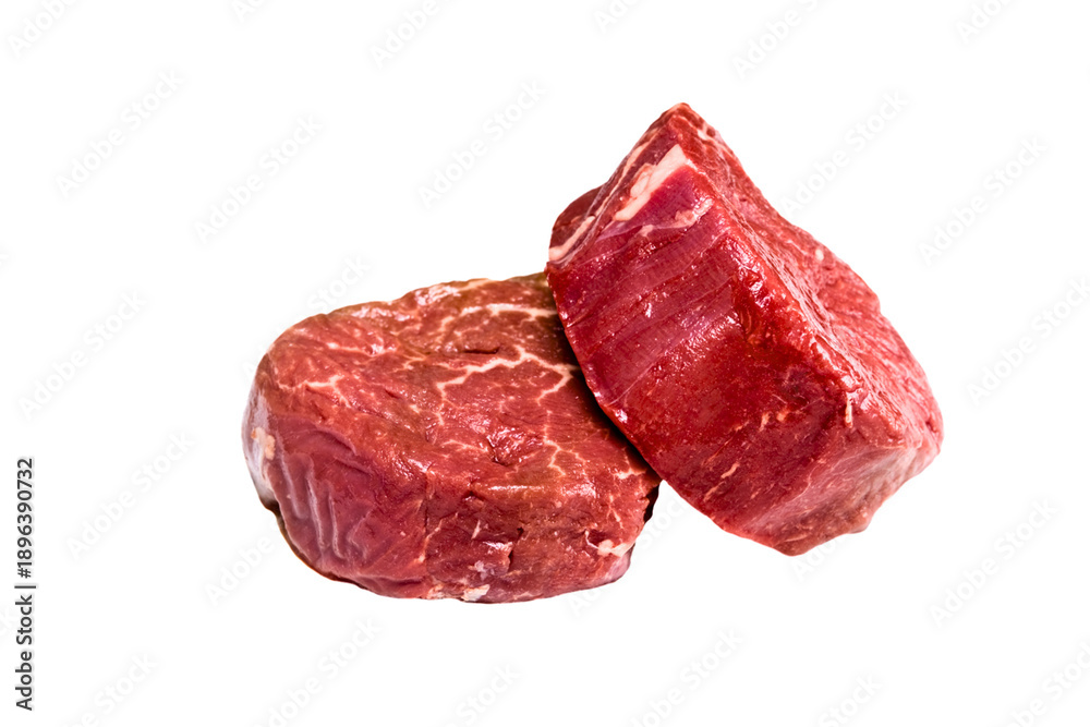 Fototapeta premium A fresh raw meat stake slice cut uncooked transparent on white background