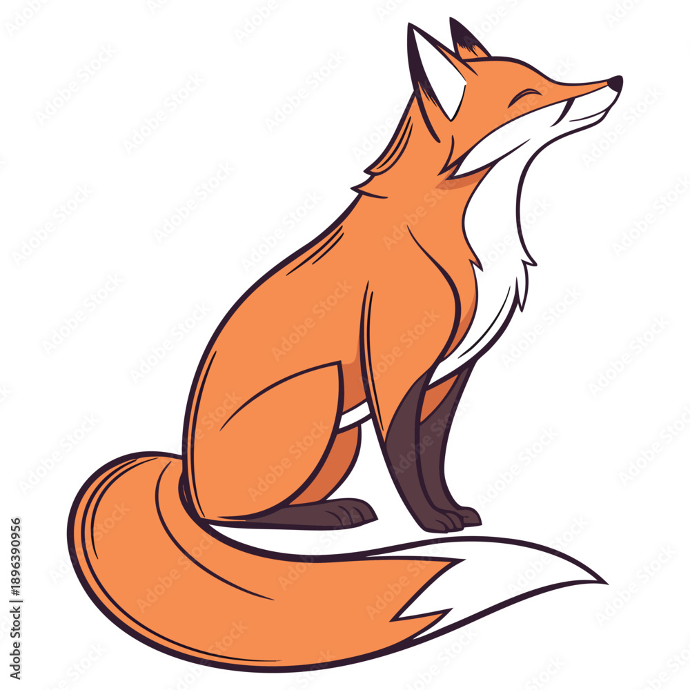 Obraz premium Cute Realistic Fox Sitting Flat Vector