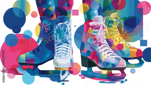 Figure skating dynamic multicolor graphic wallpaper or banner. Figure skating graphic art effect poster