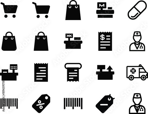 E commerce and shopping icons in silhouette