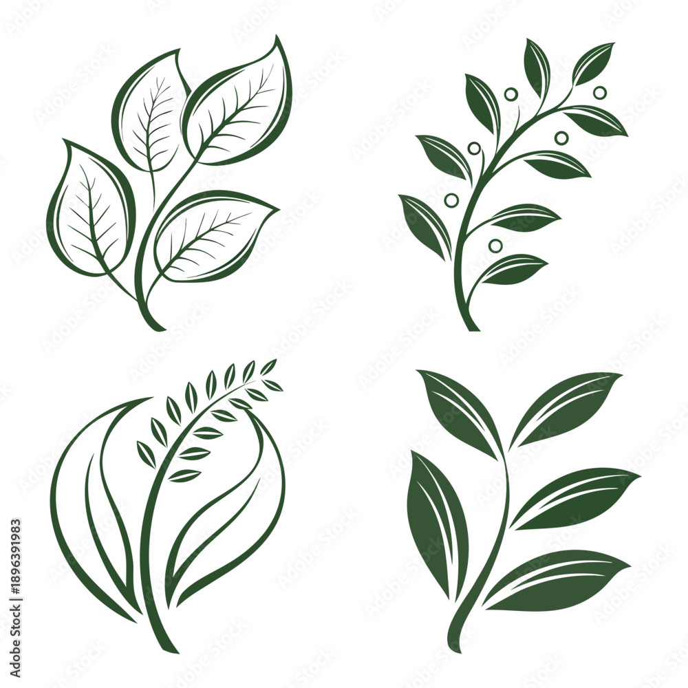 Fototapeta premium Modern Nature Logo Set with Leaf Symbols
