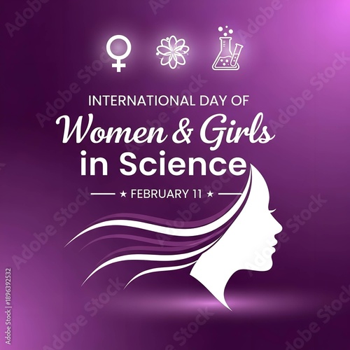 International day of women and girls in science february 11 celebration greeting card design