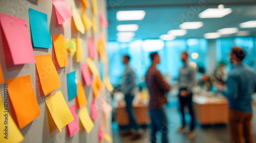 Agile Team Planning Project with Sticky Notes on Whiteboard