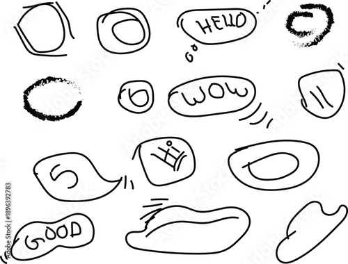 Vector graphics illustration of expressive speech bubbles and emotive facial features