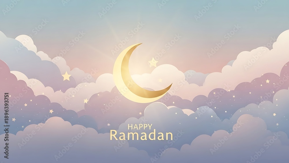 custom made wallpaper toronto digitalRamadan Crescent Moon with Clouds Illustration.