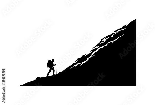 Mountaineer Climbing Rocky Terrain Silhouette Vector Art