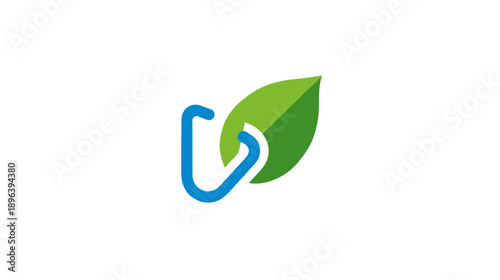 Green leaf with abstract blue interconnected link symbol, representing nature, health, environment, sustainability, and eco-friendly concepts.