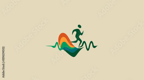 Abstract illustration of a runner over colorful organic waves and an energetic heartbeat line, symbolizing health, fitness, and active lifestyle.