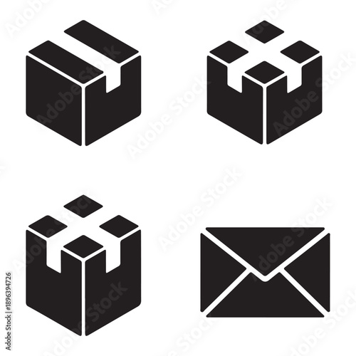 Ecommerce delivery box silhouette vector graphic for online shopping