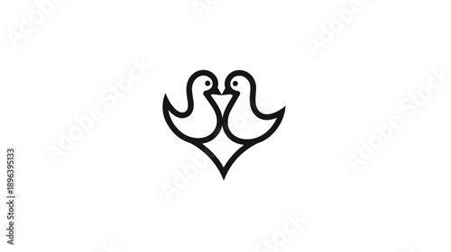 Minimalist Line Art of Two Loving Birds Forming a Heart Shape, Symbolizing Romance, Peace, and Unity on a White Background