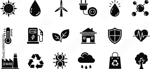 Environment energy icon set with recycle leaf wind and solar