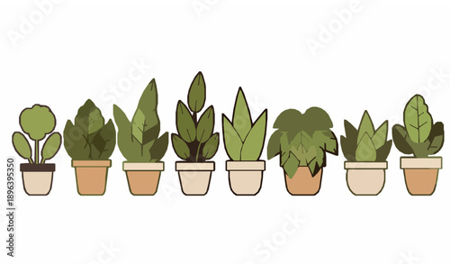 Cute cartoon houseplants vector illustration with decorative potted indoor greenery