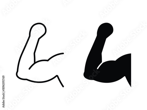 Flexed Bicep Muscle Strength Icon Set. Arm icon in Thin linear and flat style.