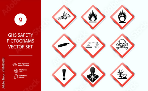 Chemical Hazard Icons – GHS Safety Pictograms Vector Set