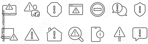 Collection of warnings icons in line style. workplace security, protection, health, hazard, danger alert and more. Safety first concept icon. Vector illustration